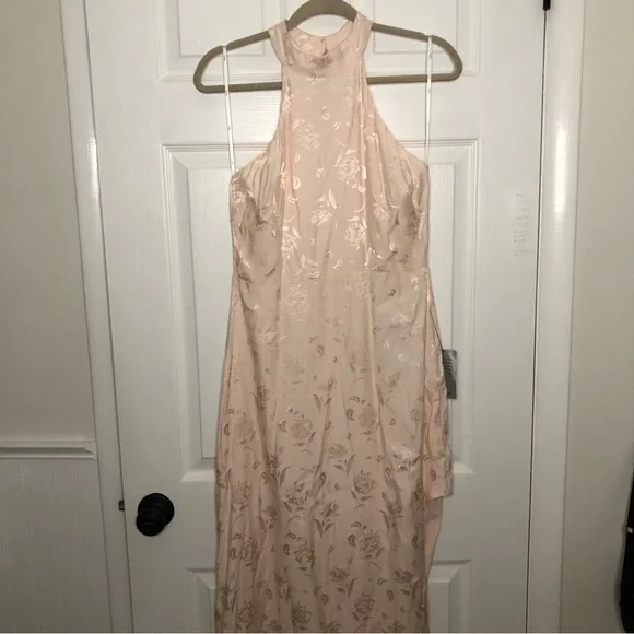 Lulu’s Red Carpet Ready Floral Satin Jacquard Halter Dress - Picture 3 of 16